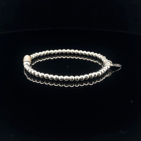925 Sterling Silver Beaded Stretch Stacking Bracelet MOP Letter Initial W - Picture 5 of 6